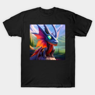 Blue and Orange Baby Dragon with Mirrored Eyes T-Shirt